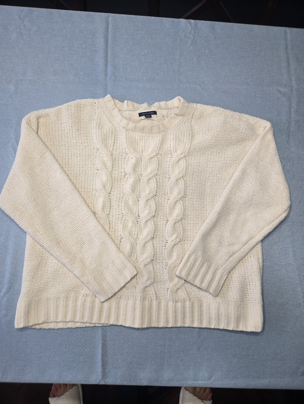 American Eagle Cream Chenille Cable Knit Sweater | XL/TG | Cozy Oversized Fall - Picture 2 of 9